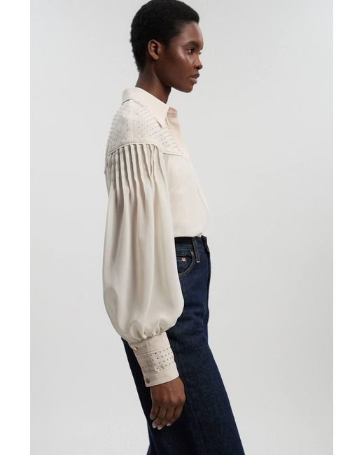 Karen Millen Blue Hotfix Studded Long Sleeve Woven Shirt