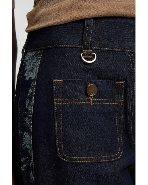 Karen Millen Black Denim & Jacquard Contrast Wide Leg Jeans
