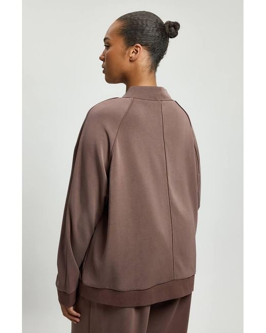 Karen Millen Brown Plus Size Premium Luxe Zip Up V Neck Sweatshirt