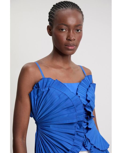 Karen Millen Blue Sleeveless Ruffle Top
