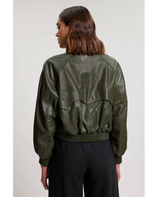 Karen Millen Green Leather Bomber Jacket