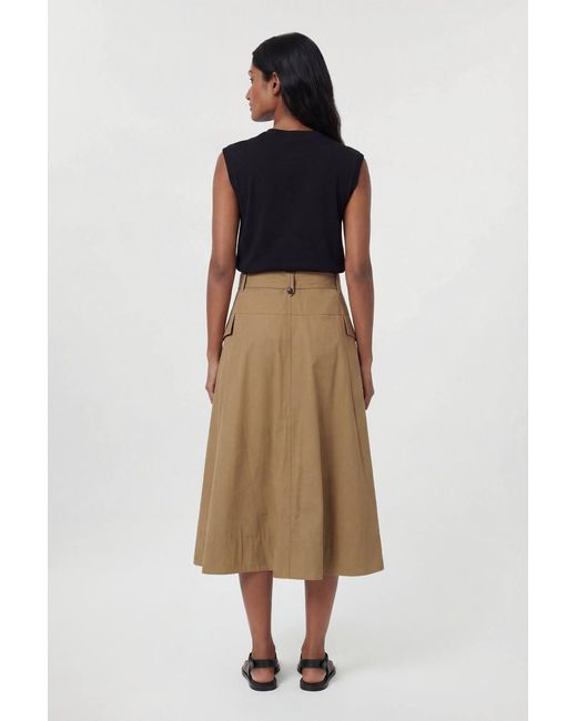 Karen Millen Natural Tailored Cotton Trench Button Front Pleated Skirt