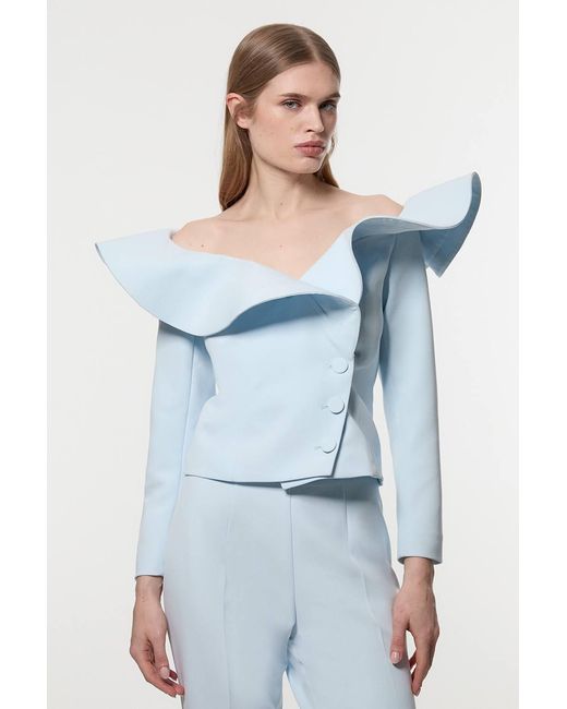 Karen Millen Blue Drama Ruffle Asymmetric Tailored Jacket