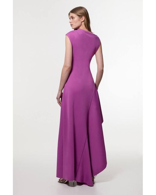 Karen Millen Purple Scuba Drama Ruffle Hem Woven Maxi Dress
