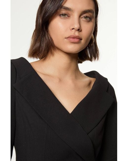 Karen Millen Black Compact Stretch Tailored Assymetric Peplum Jacket
