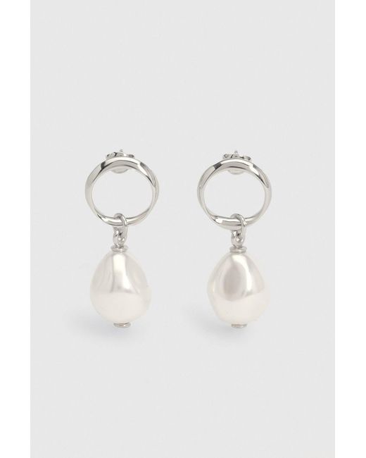 Karen Millen Metallic Modern Pearl Earrings