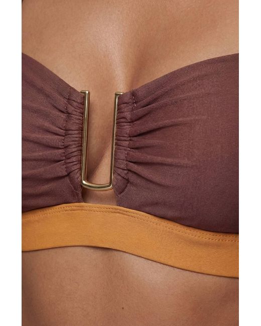 Karen Millen Brown Contrast Trim Bikini Top