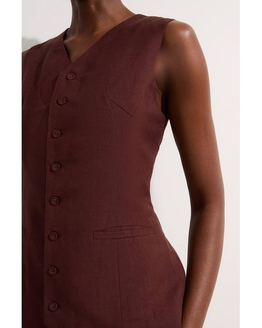 Karen Millen Red Viscose Linen Woven Longline Waistcoat