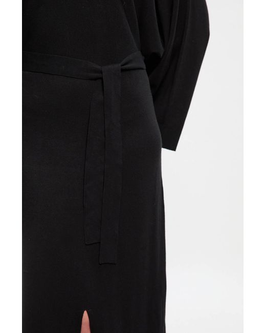 Karen Millen Black Viscose Blend Funnel Neck Belted Knitted Midi Dress