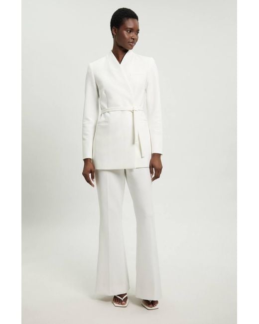 Karen Millen White Compact Stretch Tailored Straight Leg Trouser