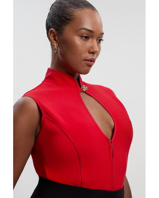 Karen Millen Red Plus Size Figure Form Bandage Sleeveless Knit Top