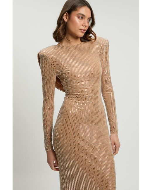 Karen Millen Natural Crystal Embellished Cowl Back Maxi Dress