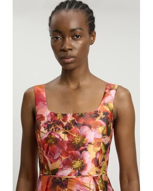 Karen Millen White Jacquard Twill Floral Print Corseted Woven Maxi Dress