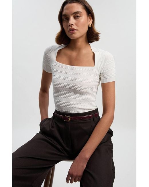 Karen Millen White Pointelle Stitch Detail Knit Top