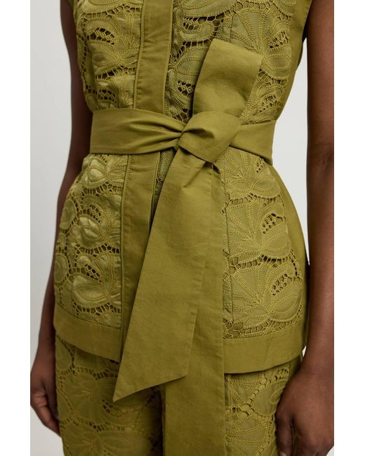 Karen Millen Green Cutwork Cotton Tie Detail Woven Top