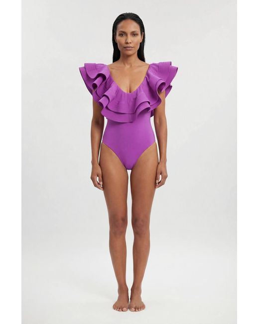 Karen Millen Purple Drama Frill Swimsuit