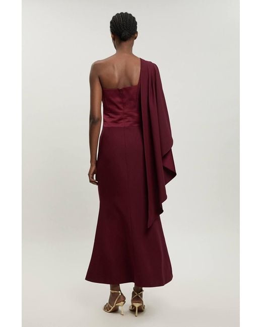 Karen Millen Asymmetric Drape Satin Back Crepe Tailored Maxi Dress