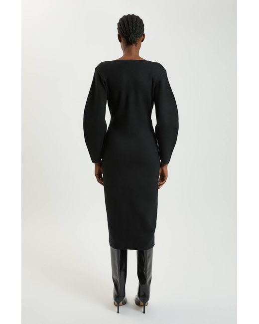 Karen Millen Black Wool Look Military Double Breasted Knitted Dress