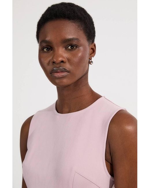 Karen Millen Pink Forever Ponte And Georgette Jersey Pleated Maxi Dress