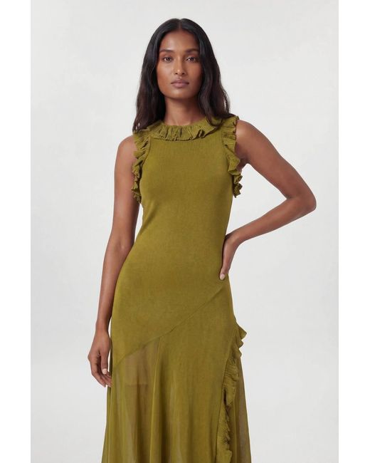 Karen Millen Green Ruffle Trim Knitted Maxi Dress