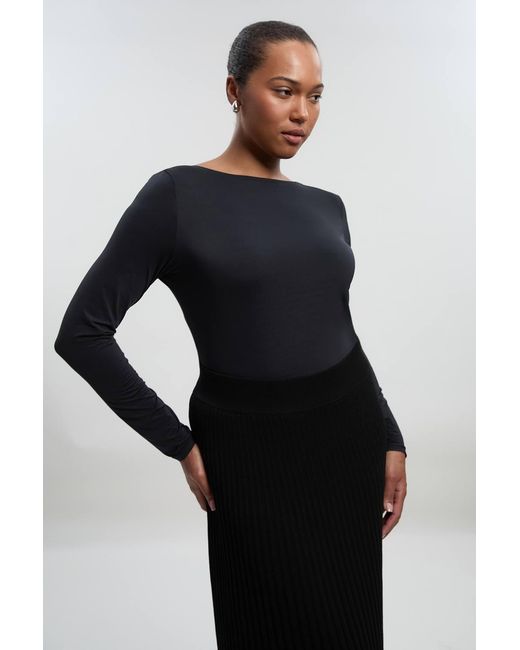 Karen Millen Black Plus Size Contour Jersey Scoop Back Long Sleeve T-Shirt