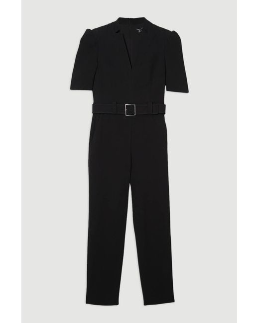 Karen Millen Black Forever Structured Crepe Belted Jumpsuit