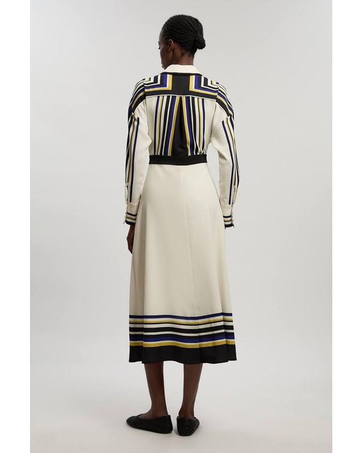Karen Millen White Contrast Stripe Twill Woven Maxi Shirt Dress