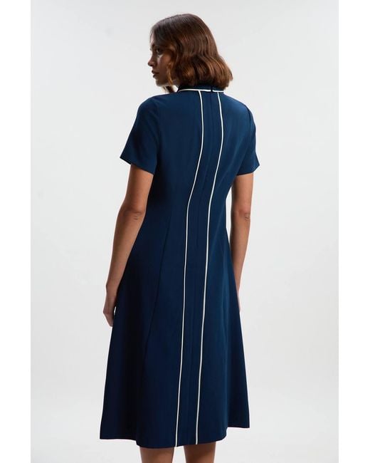 Karen Millen Blue Tailored Crepe Tipped Tailored Midi Shirt Dress