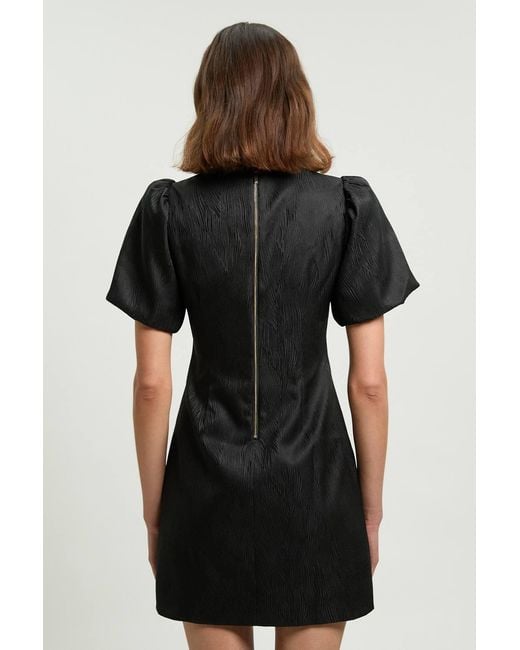 Karen Millen Black Tailored Puff Sleeve Trim V Neck Detail Mini Dress