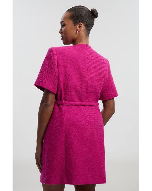 Karen Millen Pink Plus Size Textured Tweed Belted Tailored Mini Dress