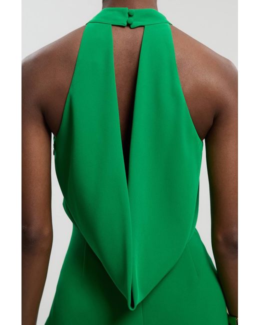 Karen Millen Green Petite Soft Tailored Halter Neck Open Back Maxi Dress