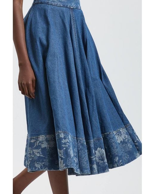 Karen Millen Blue Jacquard Denim Full Skirt