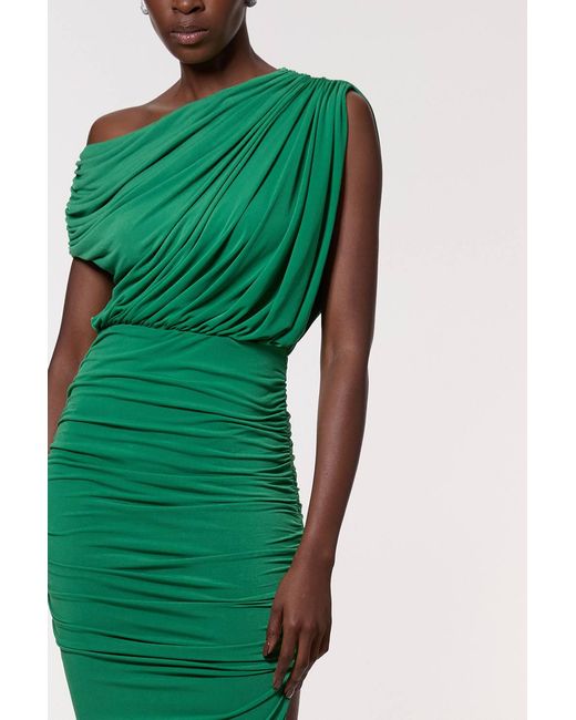 Karen Millen Green Jersey Crepe Asymmetric Neckline Maxi Dress