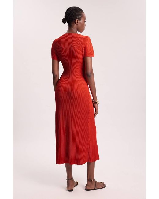 Karen Millen Red Stitch Detail Knit Midi Dress