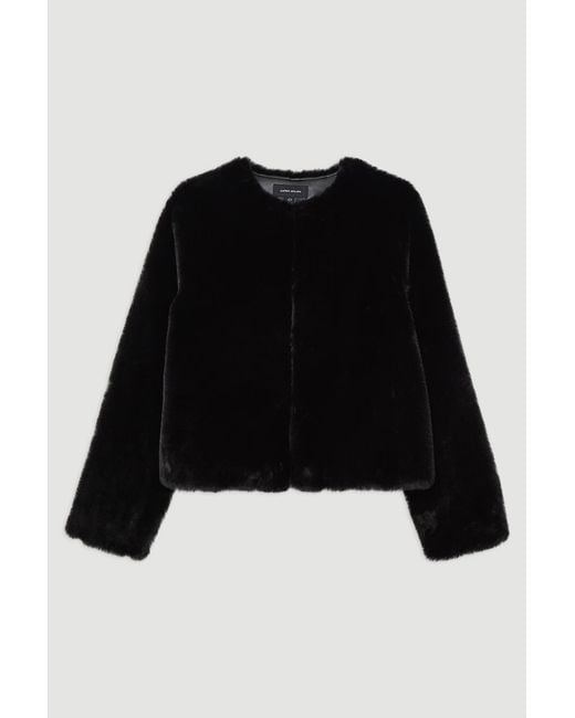 Karen Millen Black Collarless Faux Fur Jacket