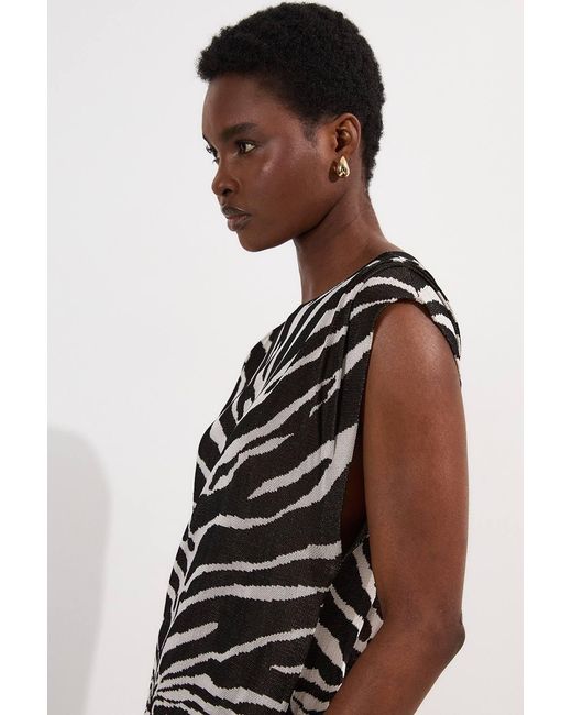 Karen Millen Brown Jacquard Zebra Print Slinky Maxi Dress