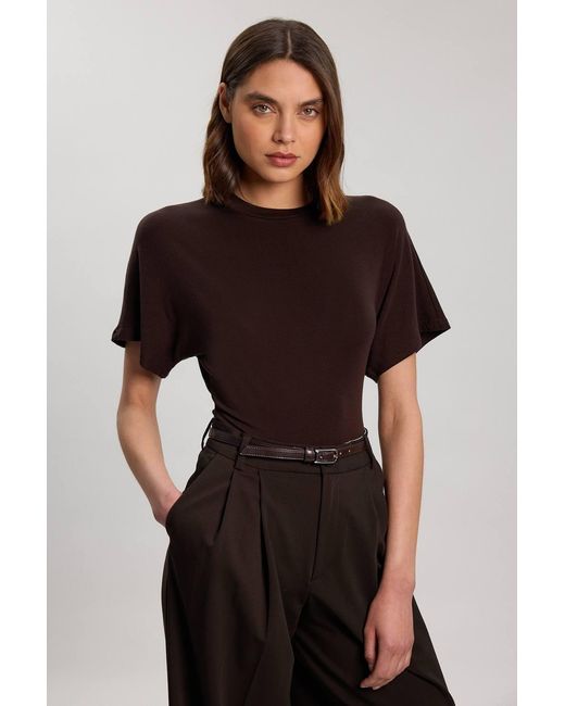Karen Millen Brown Wool Blend Jersey T Shirt