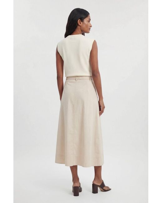 Karen Millen Natural Cotton Sateen Button Woven Midi Skirt