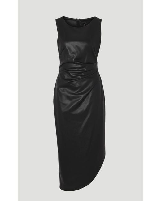 Karen Millen Black Faux Leather Ruched Asymmetric Pencil Dress