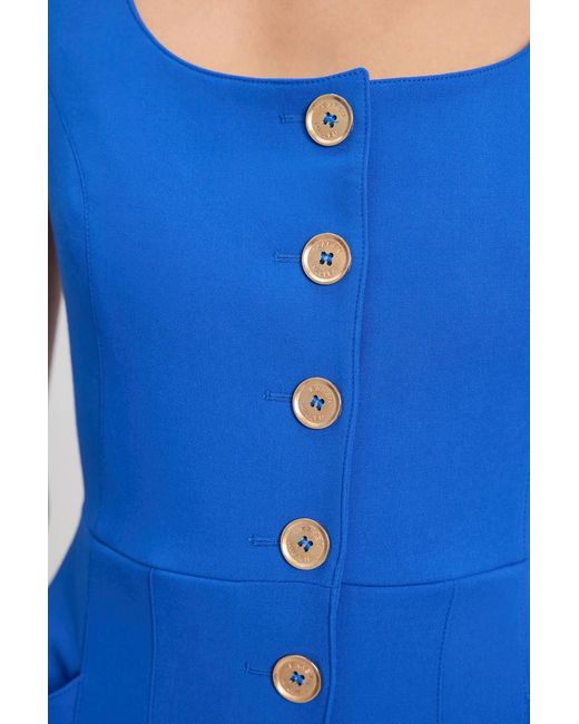 Karen Millen Blue Tailored Button Though Strappy Full Midi Dress