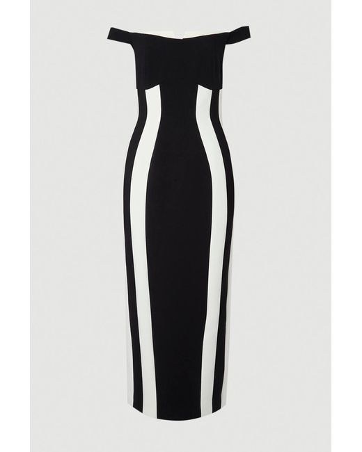 Karen Millen Multicolor Compact Stretch Colour Block Tailored Bardot Midi Dress