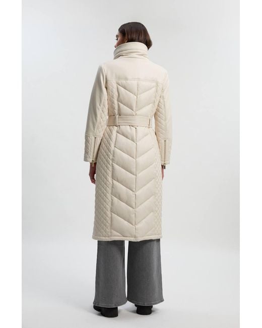 Karen Millen Natural Padded Faux Leather & Faux Fur Mix Midi Coat