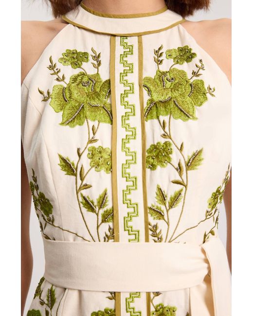 Karen Millen Natural Rose Embroidered Cotton Twill Woven Maxi Dress