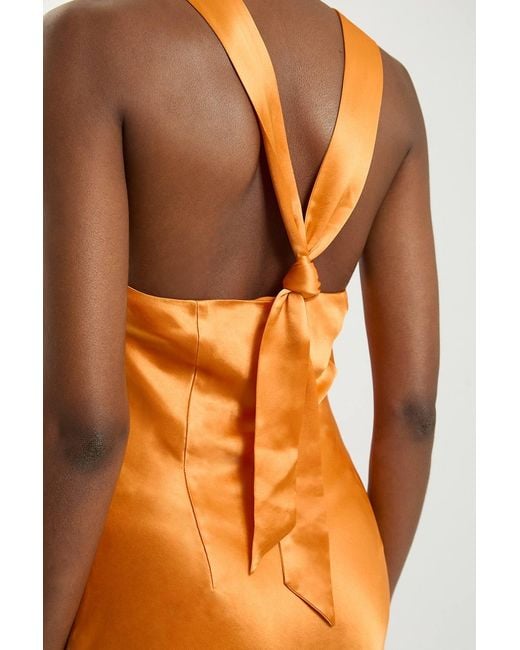 Karen Millen Orange Viscose Satin Halter Neck Maxi Dress