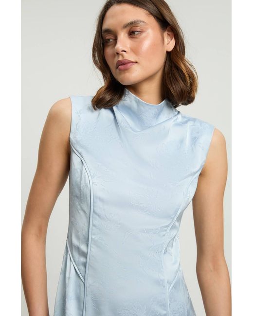 Karen Millen Blue Jacquard Sleeveless Woven Maxi Dress