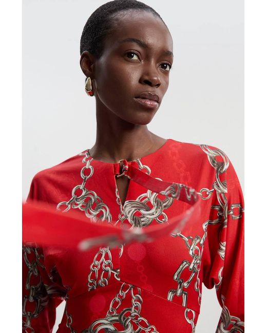 Karen Millen Red Chain Print Crepe Mini Dress