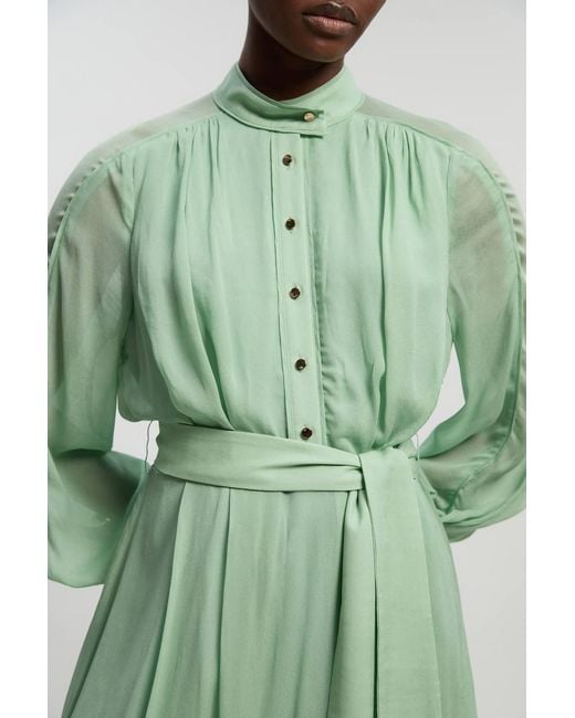 Karen Millen Green Viscose Georgette Woven Belted Maxi Dress