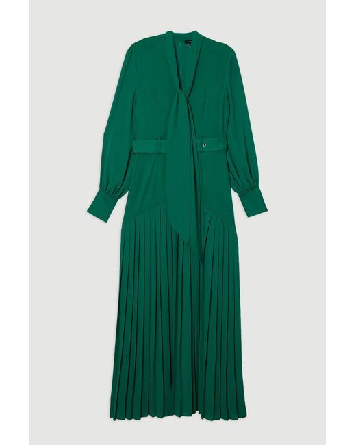 Karen Millen Green Forever Jersey Ponte Georgette Mix Midi Dress