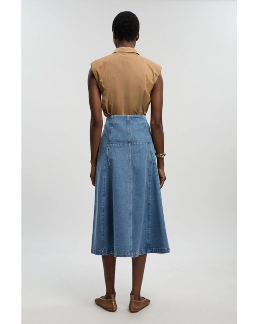 Karen Millen Blue Denim Button Front Skirt
