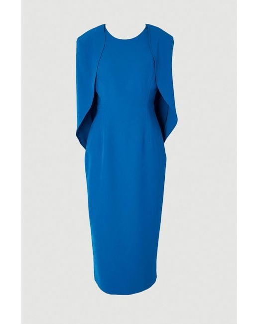 Karen Millen Blue Tailored Drape Back Pencil Midi Dress